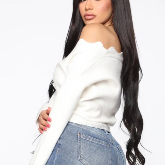 Fashion Nova Finding Love Ivory White Cropped Scallop Off Shoulder Sweat NWT 1X - Picture 3 of 3